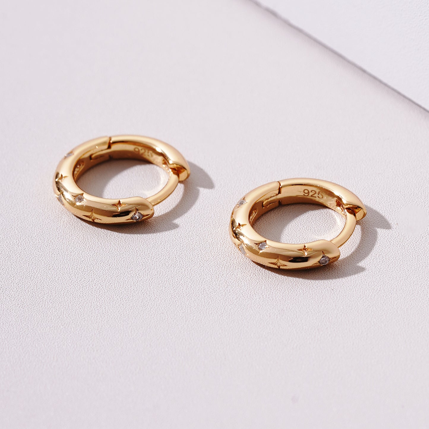Gold Zircon Star Huggie Hoops