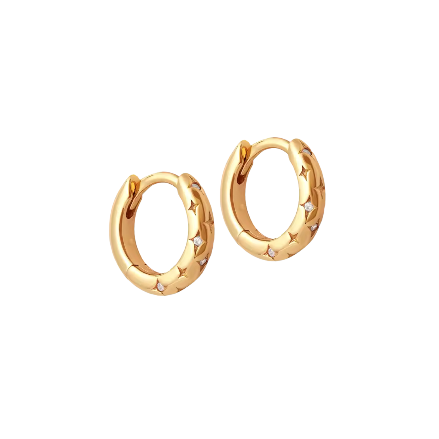 Gold Zircon Star Huggie Hoops
