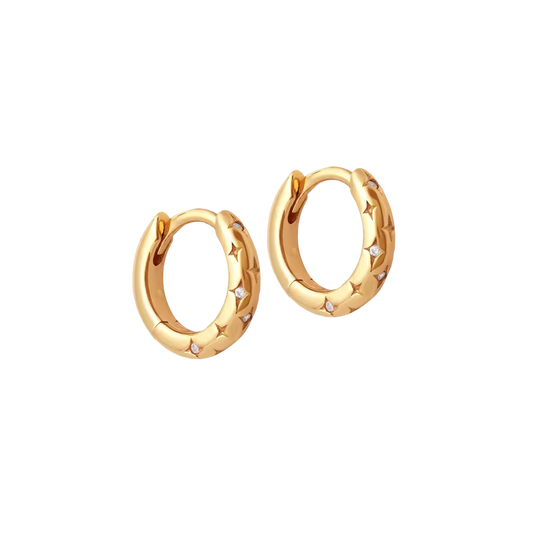 Gold Zircon Star Huggie Hoops